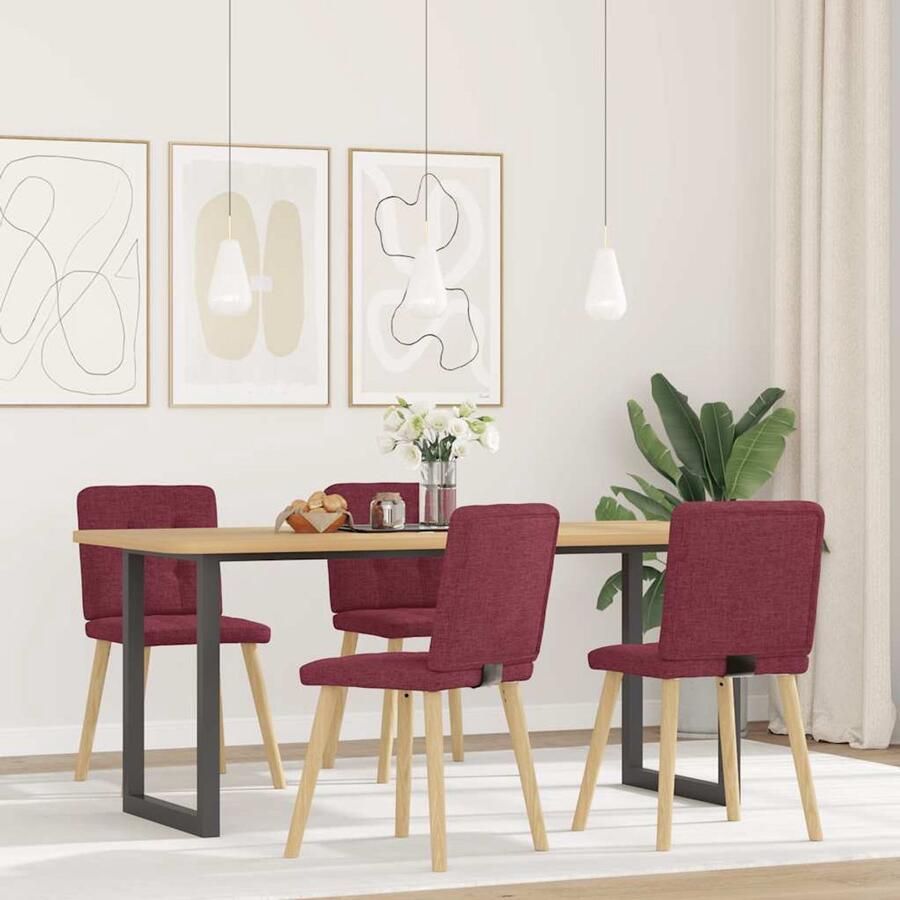 VidaXL Eetkamerstoelen 4 stuks Wijnrood Stof Eetzit Eetkamerstoel Dining Chair Velours Stoel Rode Stoel