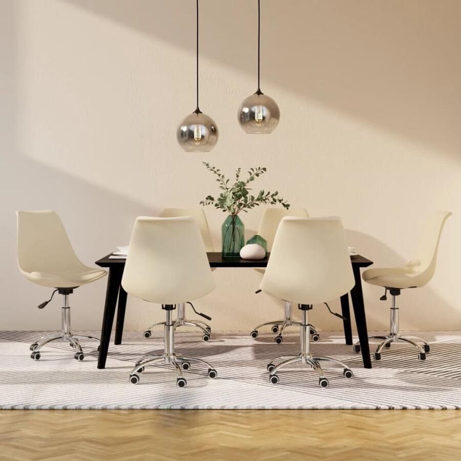 VidaXL Eetkamerstoelen 6 st crèmekleurig stof Eetkamerstoelen Draaibare Stoel Creme Kleur Eetkamer Meubels Luxe Stoel Comfortabele Stoel Gasveer Mechanisme Salontafel