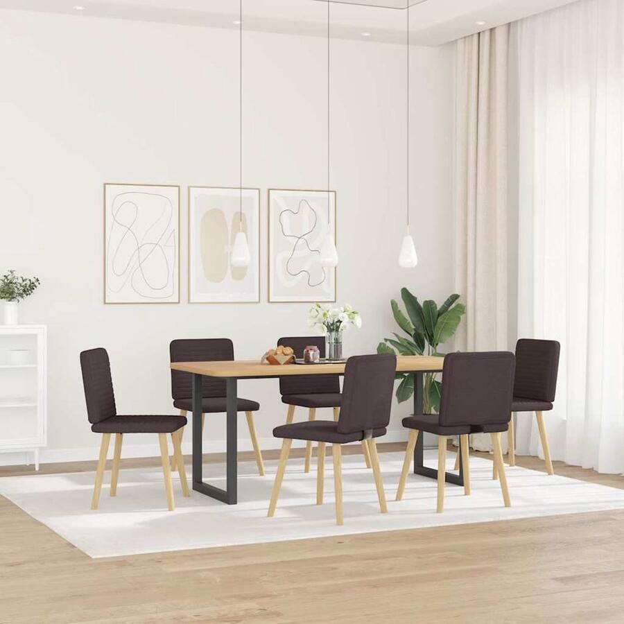 VidaXL Eetkamerstoelen 6 st donkerbruin stof Eettafelstoel Eetkamerstoel Donkere Stoel Comfortabele Stoel Moderne Stoel