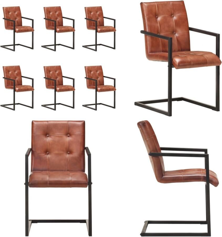 VidaXL Eetkamerstoelen 6 st echt leer bruin Eetkamerstoel Eetkamerstoelen Bijzetstoel Bijzetstoelen