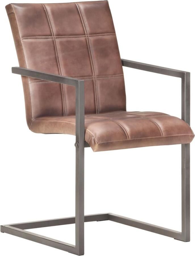 VidaXL Eetkamerstoelen 6 st echt leer bruin Retro Meubels Eetkamerstoelen Lederen Stoelen Vintage Stoelen Bruine Stoelen Grijze Stoelen Cantilever Stoelen Luxe Stoelen Comfortabele Stoelen