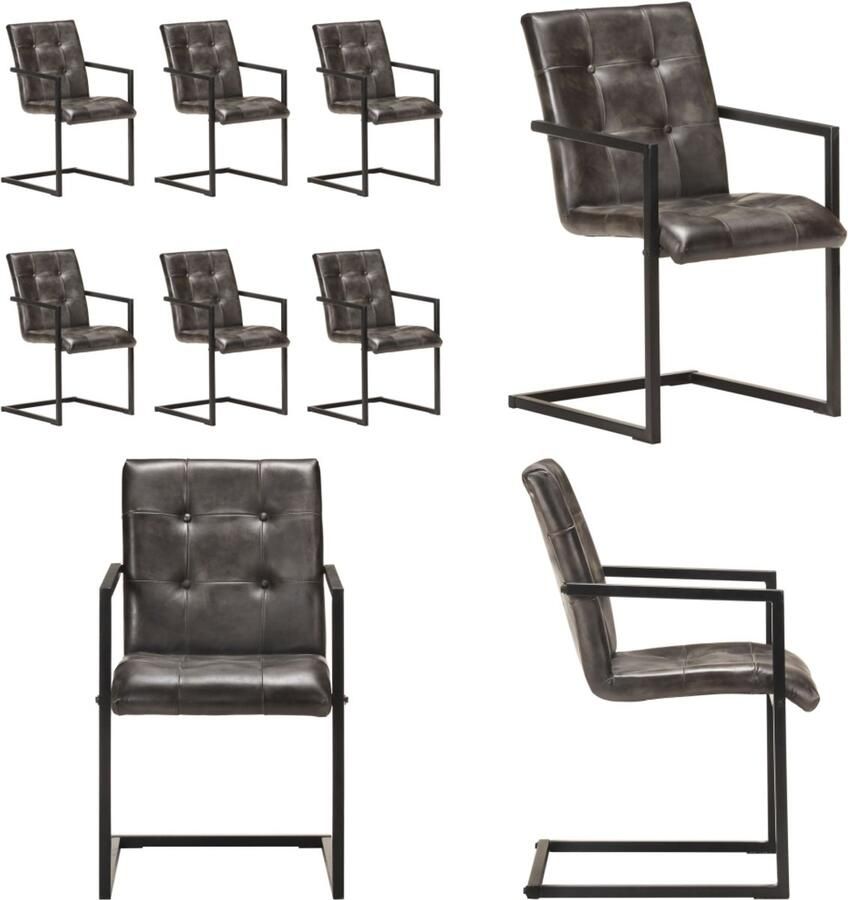 VidaXL Eetkamerstoelen 6 st echt leer verweerd grijs Eetkamerstoel Eetkamerstoelen Bijzetstoel Bijzetstoelen