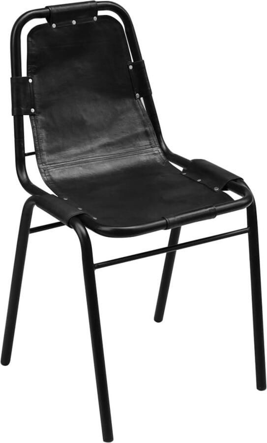 The Living Store Eetkamerstoelen 6 st echt leer zwart Industriele Eetkamerstoelen Leren Eetkamerstoelen Set Zwarte Eetkamerstoelen Comfortabele Eetkamerstoelen - Foto 2