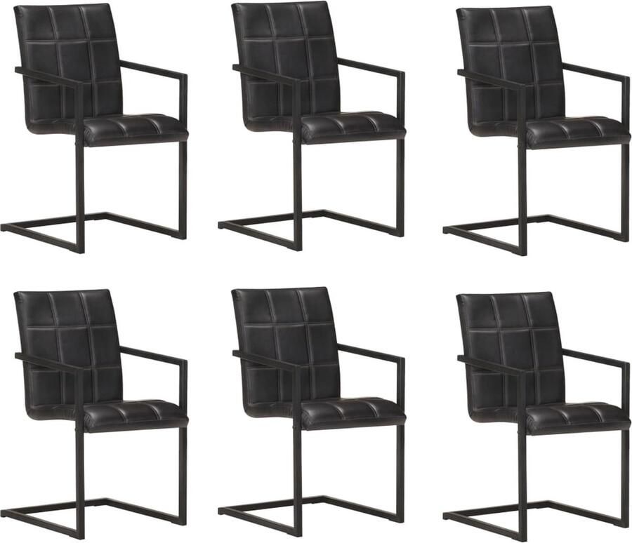 VidaXL Eetkamerstoelen 6 st echt leer zwart