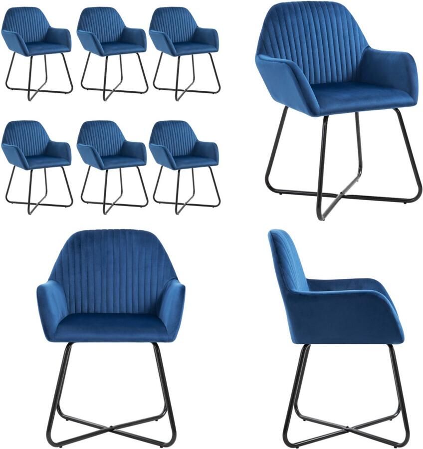 VidaXL Eetkamerstoelen 6 st fluweel blauw Eetkamerstoel Eetkamerstoelen Bijzetstoel Bijzetstoelen
