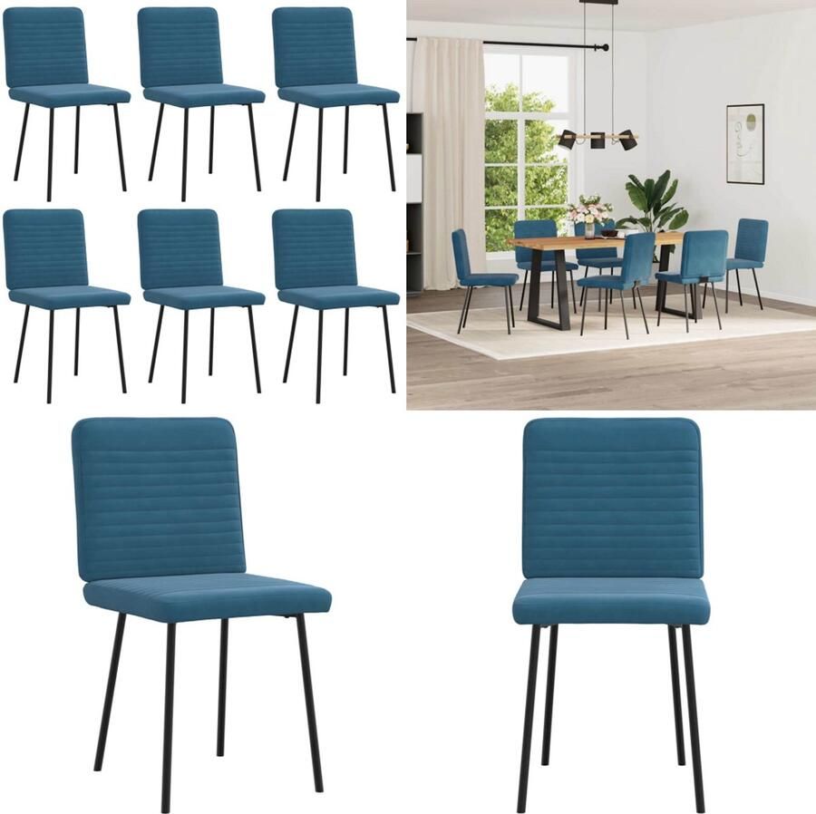 VidaXL Eetkamerstoelen 6 st fluweel blauw Eetkamerstoel Eetkamerstoelen Dinerstoel Stoel - Foto 3