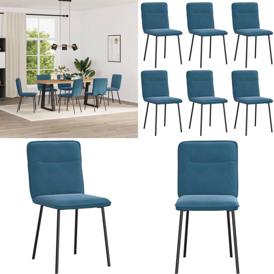 VidaXL Eetkamerstoelen 6 st fluweel blauw Eetkamerstoel Eetkamerstoelen Dinerstoel Stoel