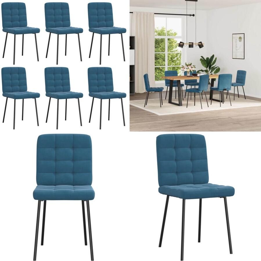 VidaXL Eetkamerstoelen 6 st fluweel blauw Eetkamerstoel Eetkamerstoelen Dinerstoel Stoel - Foto 2