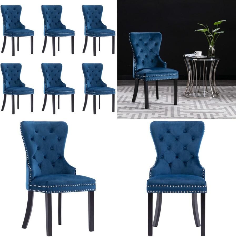VidaXL Eetkamerstoelen 6 st fluweel blauw Eetkamerstoel Eetkamerstoelen Keukenstoel Keukenstoelen