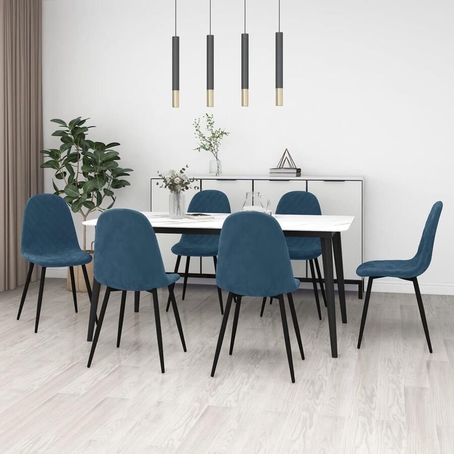 VidaXL Eetkamerstoelen 6 st fluweel blauw Eetkamerstoel Eetkamerstoelen Stoel Stoelen