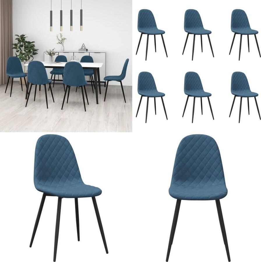 VidaXL Eetkamerstoelen 6 st fluweel blauw Eetkamerstoel Eetkamerstoelen Stoel Stoelen - Foto 2