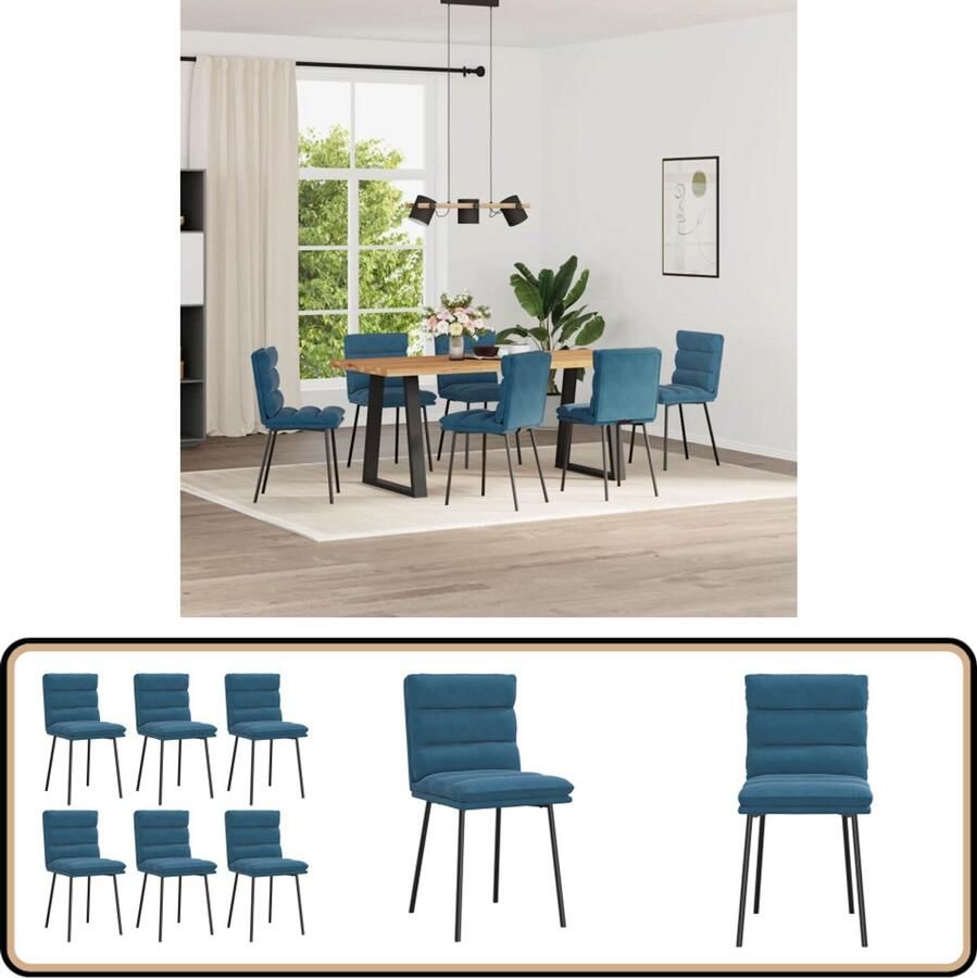 VidaXL Eetkamerstoelen 6 st Fluweel Blauw Eettafelstoel Eetkamerstoel Velours Stoel Blauwe Stoel Comfortabele Stoel