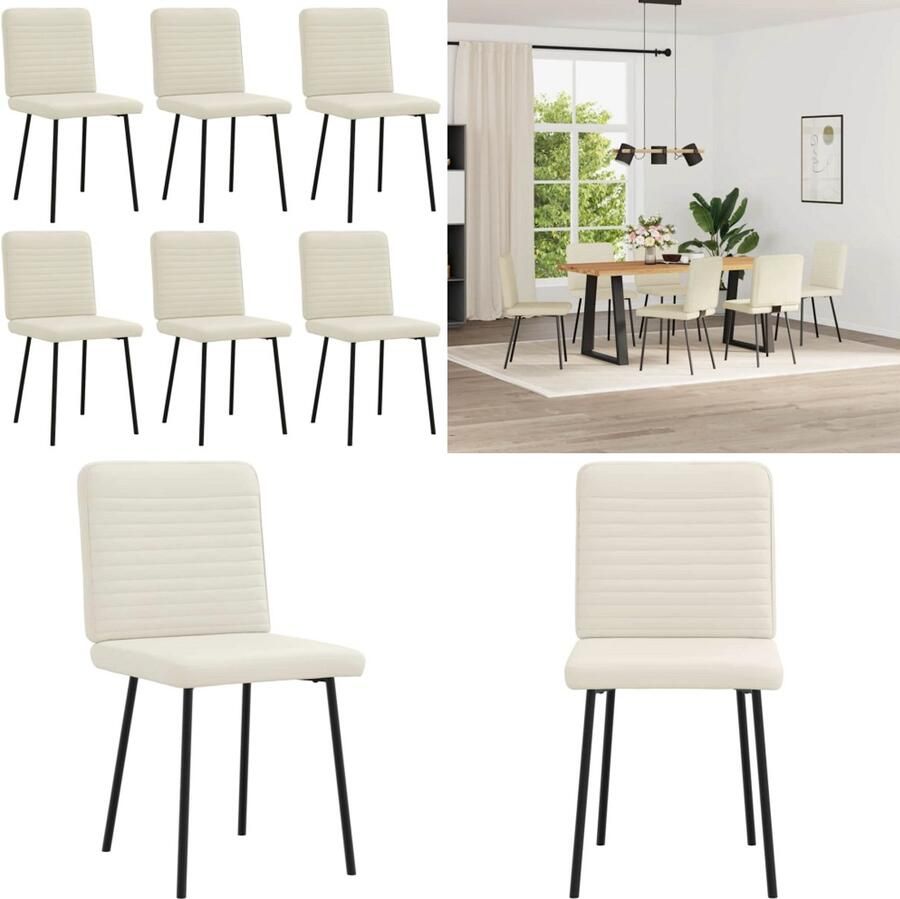 VidaXL Eetkamerstoelen 6 st fluweel crèmekleurig Eetkamerstoel Eetkamerstoelen Dinerstoel Stoel