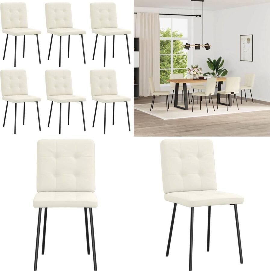 VidaXL Eetkamerstoelen 6 st fluweel crèmekleurig Eetkamerstoel Eetkamerstoelen Dinerstoel Stoel