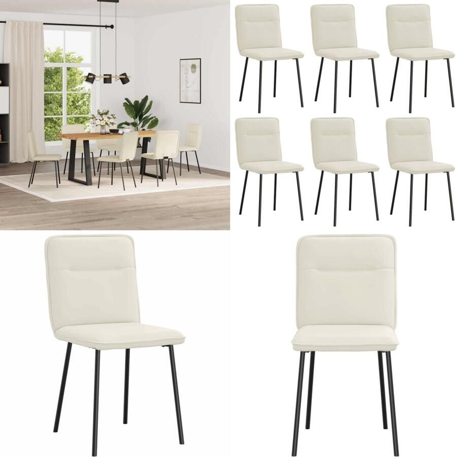 VidaXL Eetkamerstoelen 6 st fluweel crèmekleurig Eetkamerstoel Eetkamerstoelen Dinerstoel Stoel
