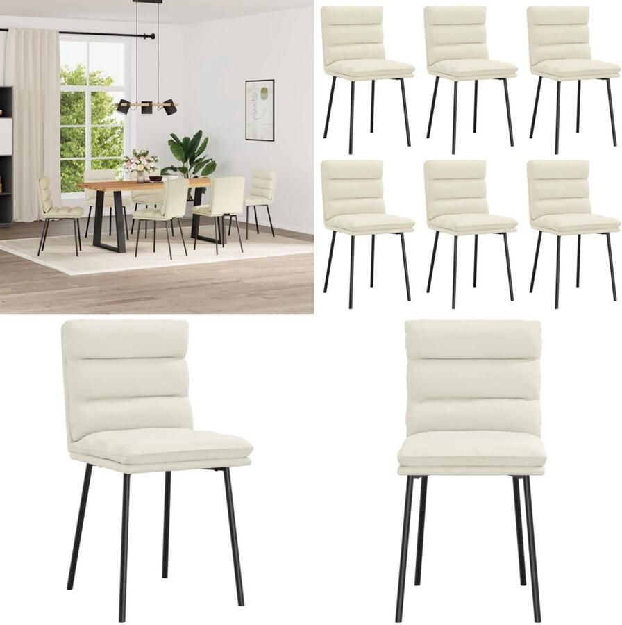 VidaXL Eetkamerstoelen 6 st fluweel crèmekleurig Eetkamerstoel Eetkamerstoelen Dinerstoel Stoel