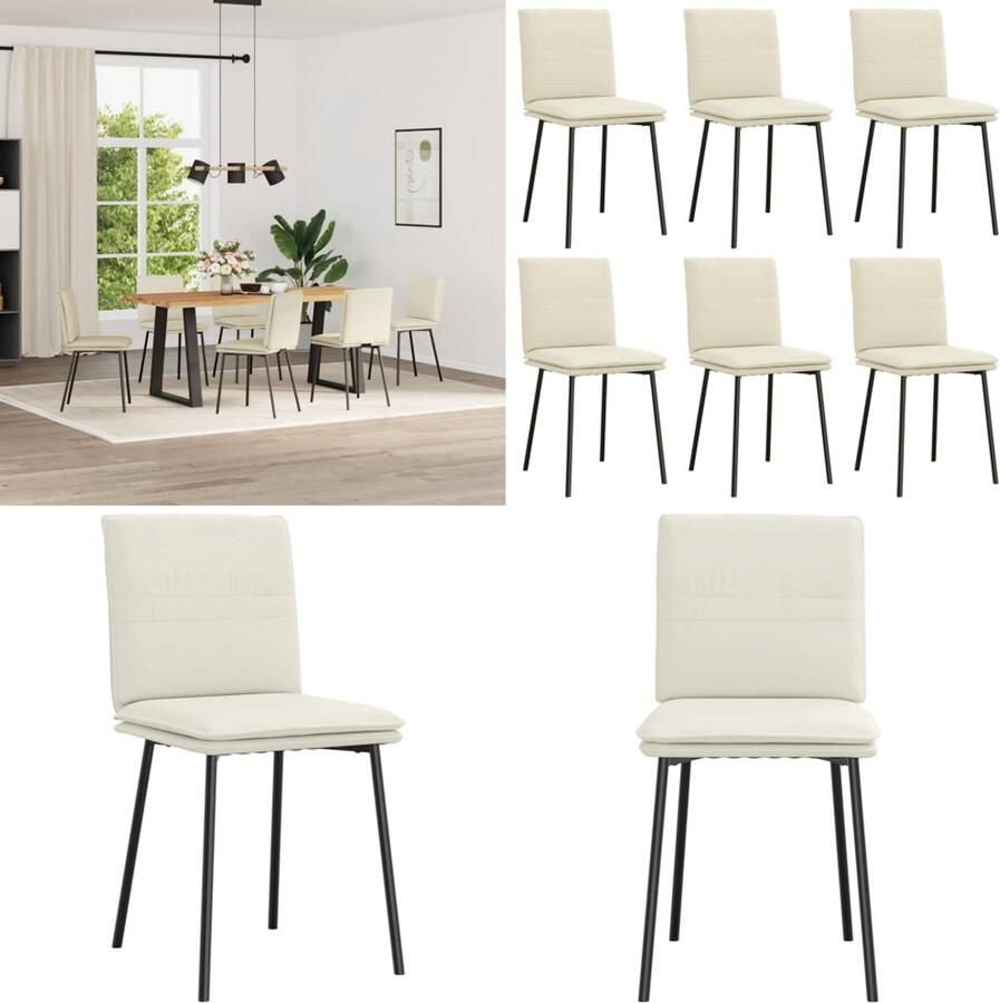 VidaXL Eetkamerstoelen 6 st fluweel crèmekleurig Eetkamerstoel Eetkamerstoelen Dinerstoel Stoel