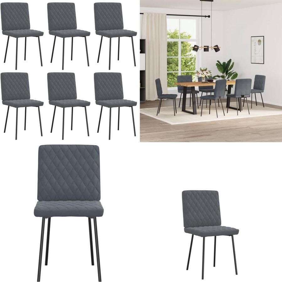 VidaXL Eetkamerstoelen 6 st fluweel donkergrijs Eetkamerstoel Eetkamerstoelen Dinerstoel Stoel - Foto 2