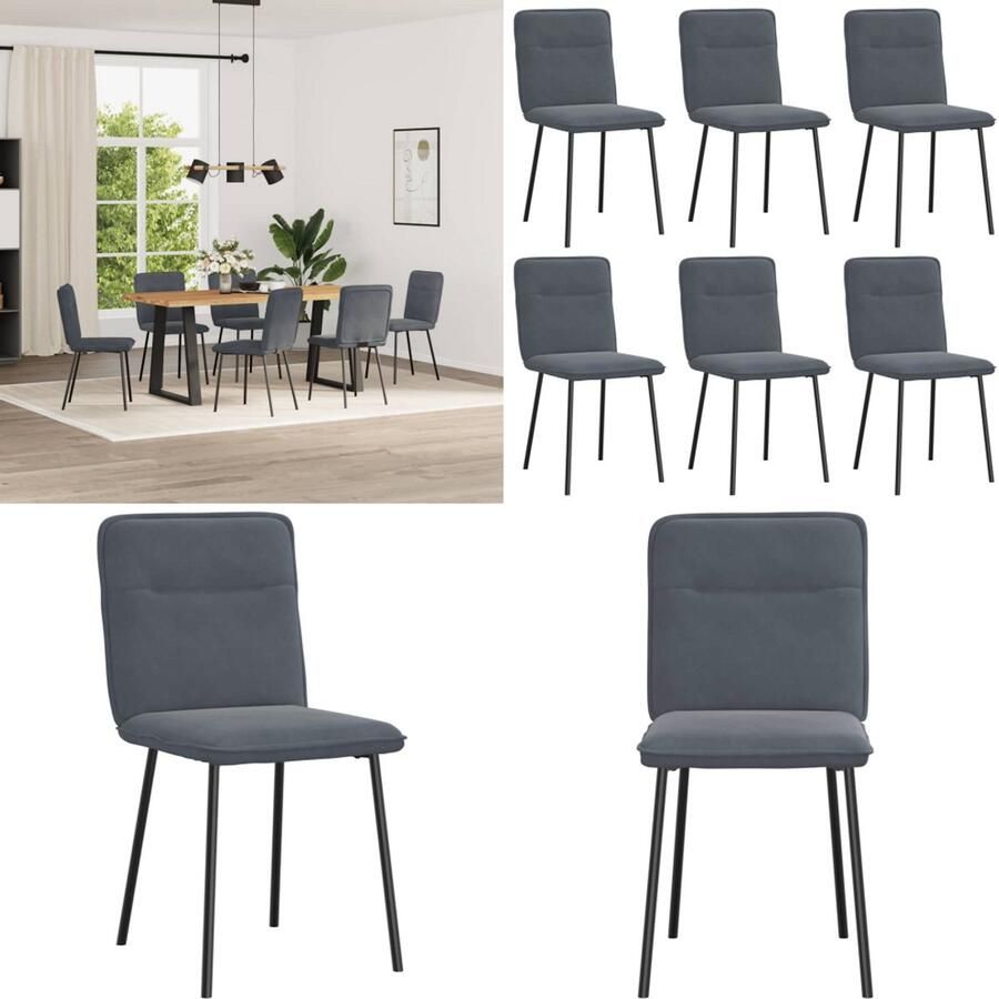 VidaXL Eetkamerstoelen 6 st fluweel donkergrijs Eetkamerstoel Eetkamerstoelen Dinerstoel Stoel