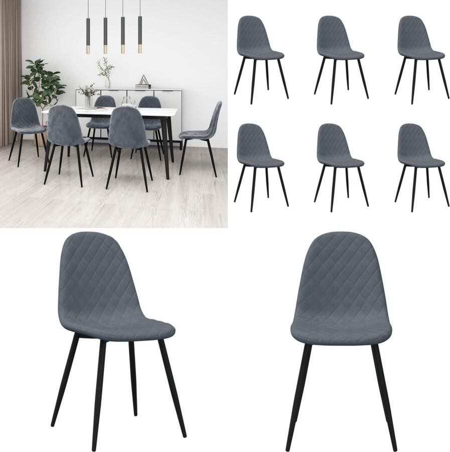 VidaXL Eetkamerstoelen 6 st fluweel donkergrijs Eetkamerstoel Eetkamerstoelen Stoel Stoelen