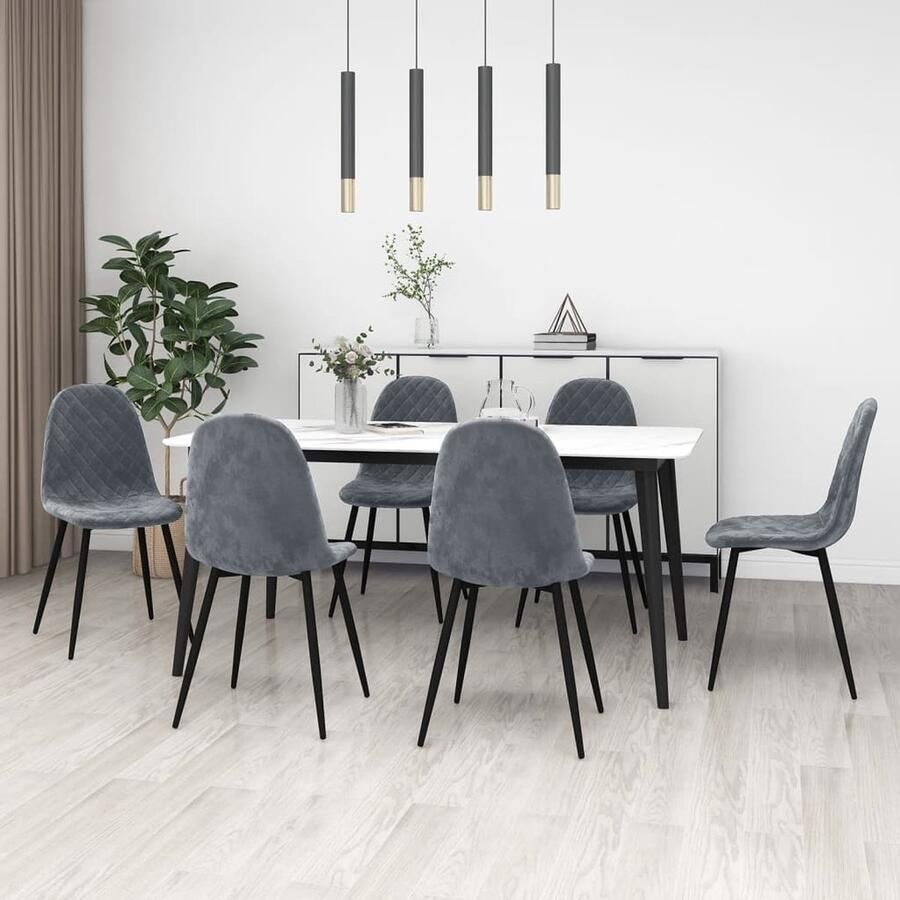 VidaXL Eetkamerstoelen 6 st fluweel donkergrijs Eettafel Stoelen Eetkamerstoelen Design Meubels Donkere Fauteuils Velvet Stoelen Zwarte Stoelen Lounge Stoelen - Foto 2