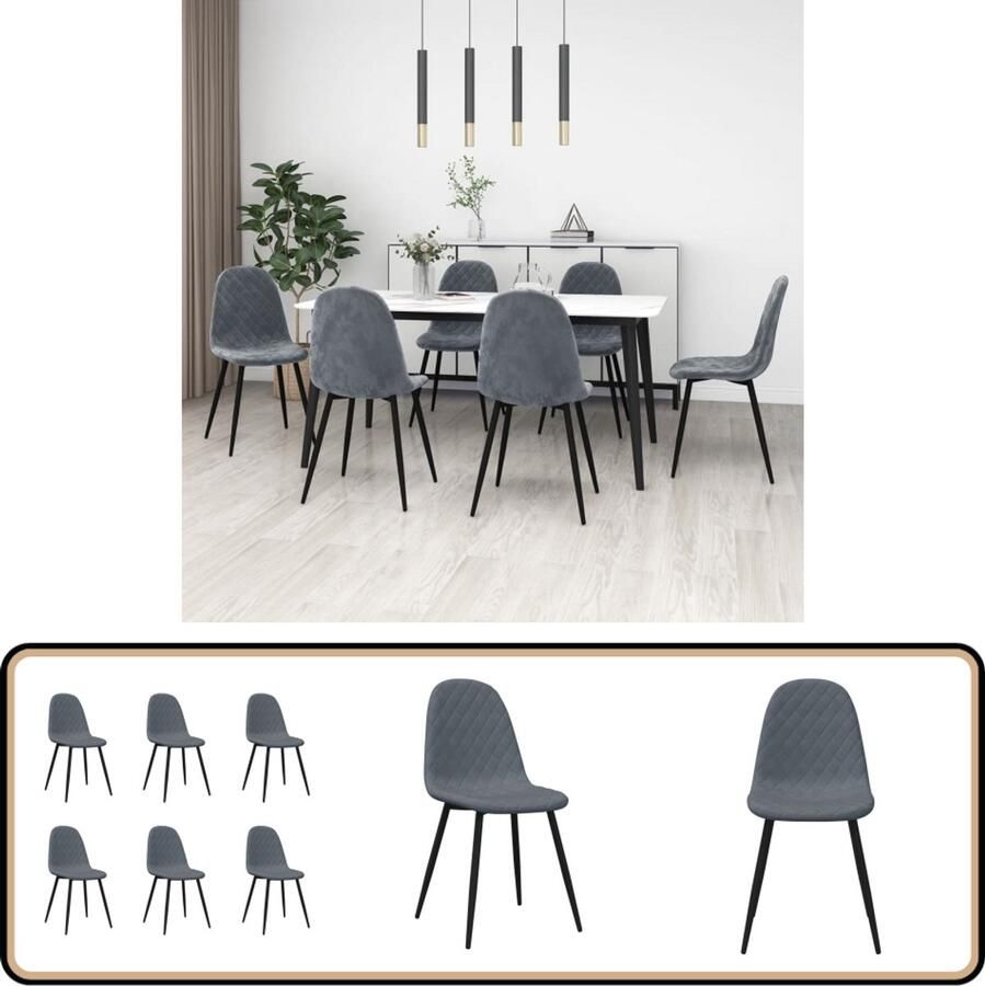 VidaXL Eetkamerstoelen 6 st fluweel donkergrijs Eettafel Stoelen Eetkamerstoelen Design Meubels Donkere Fauteuils Velvet Stoelen Zwarte Stoelen Lounge Stoelen