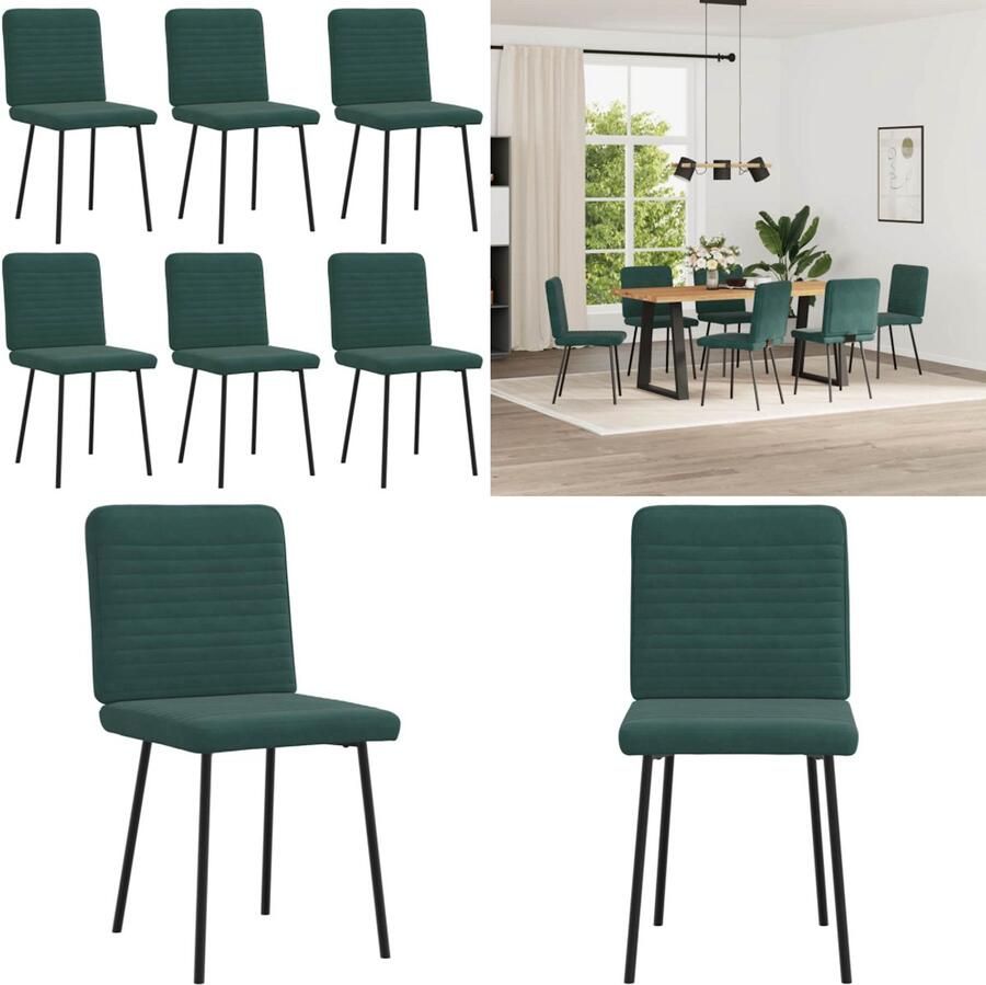 VidaXL Eetkamerstoelen 6 st fluweel donkergroen Eetkamerstoel Eetkamerstoelen Dinerstoel Stoel