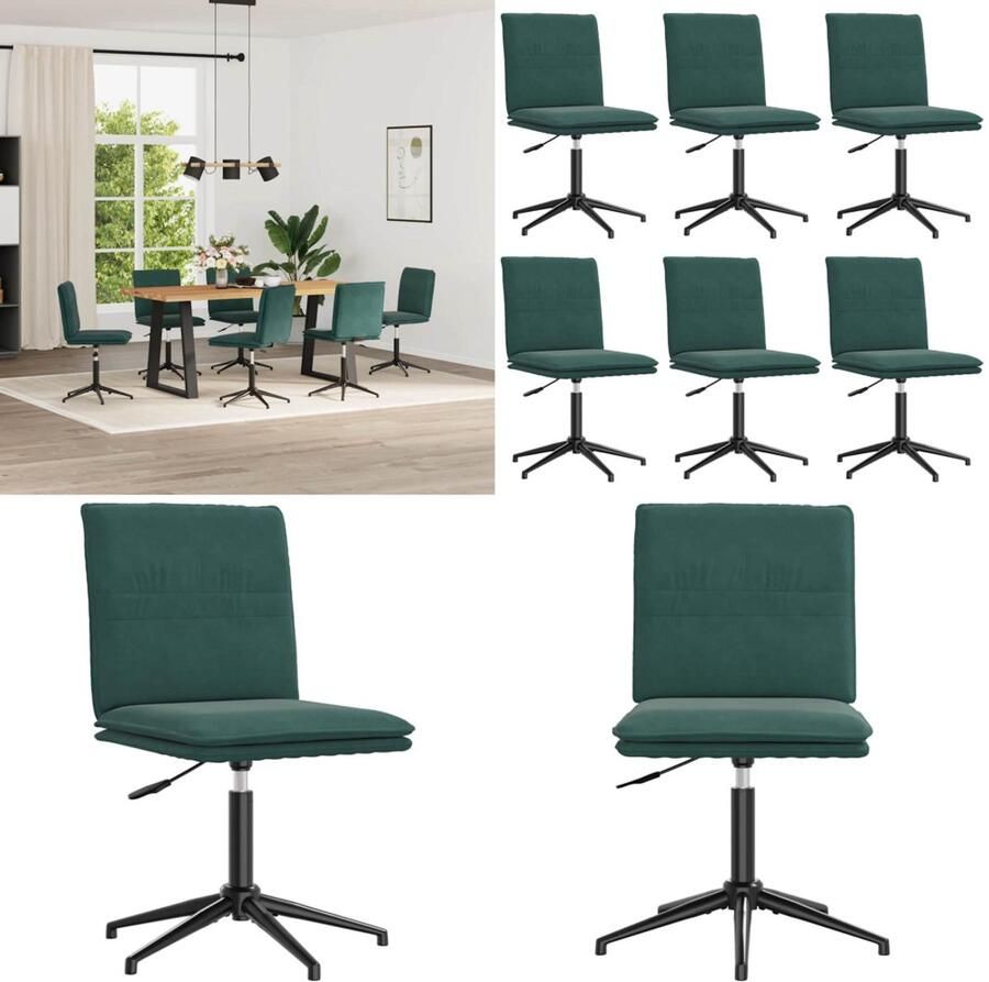 VidaXL Eetkamerstoelen 6 st fluweel donkergroen Eetkamerstoel Eetkamerstoelen Dinerstoel Stoel