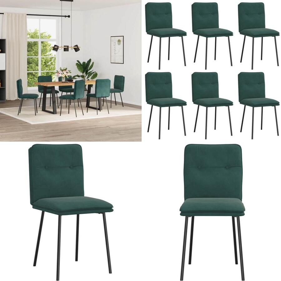 VidaXL Eetkamerstoelen 6 st fluweel donkergroen Eetkamerstoel Eetkamerstoelen Dinerstoel Stoel