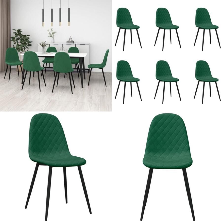 VidaXL Eetkamerstoelen 6 st fluweel donkergroen Eetkamerstoel Eetkamerstoelen Stoel Stoelen