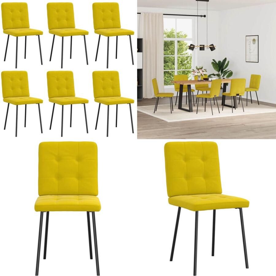 VidaXL Eetkamerstoelen 6 st fluweel geel Eetkamerstoel Eetkamerstoelen Dinerstoel Stoel