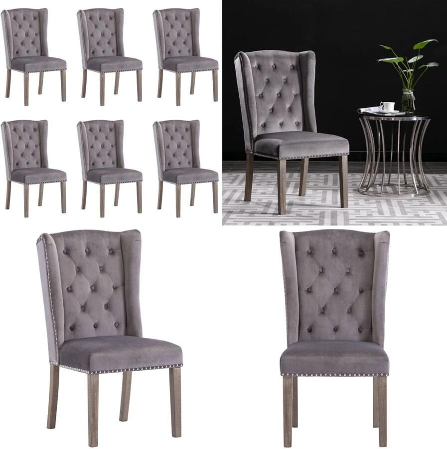 VidaXL Eetkamerstoelen 6 st fluweel grijs Eetkamerstoel Eetkamerstoelen Keukenstoel Keukenstoelen