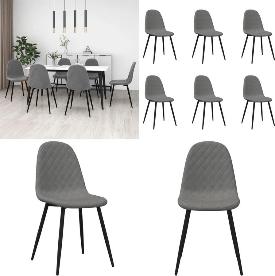 VidaXL Eetkamerstoelen 6 st fluweel lichtgrijs Eetkamerstoel Eetkamerstoelen Stoel Stoelen