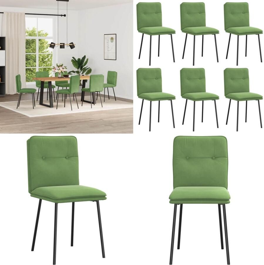 VidaXL Eetkamerstoelen 6 st fluweel lichtgroen Eetkamerstoel Eetkamerstoelen Dinerstoel Stoel