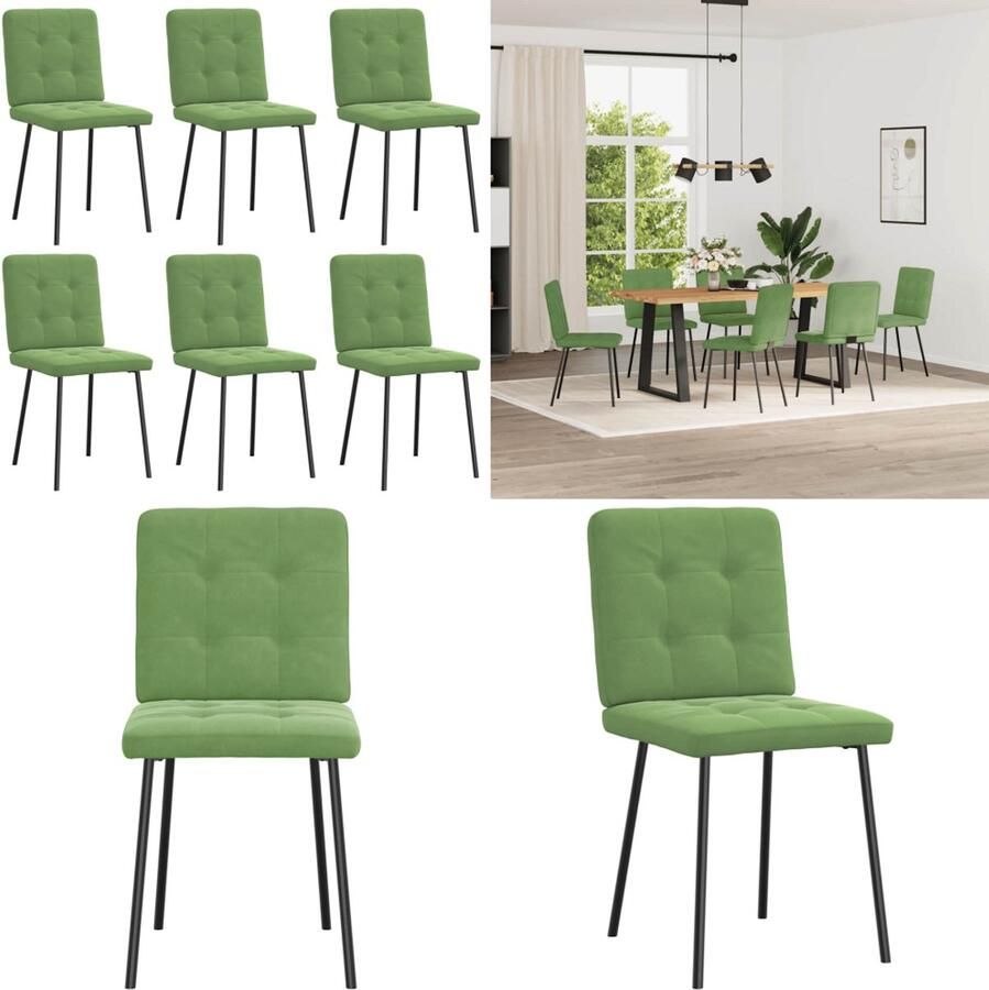 VidaXL Eetkamerstoelen 6 st fluweel lichtgroen Eetkamerstoel Eetkamerstoelen Dinerstoel Stoel