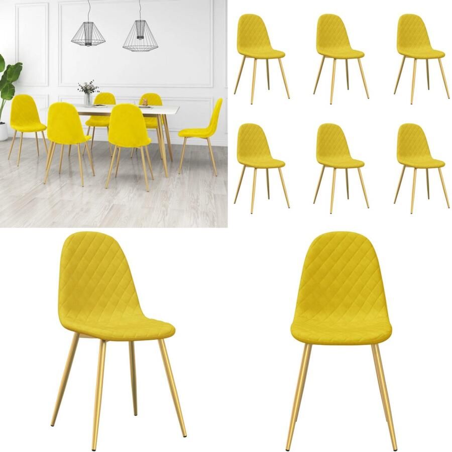 VidaXL Eetkamerstoelen 6 st fluweel mosterdgeel Eetkamerstoel Eetkamerstoelen Stoel Stoelen