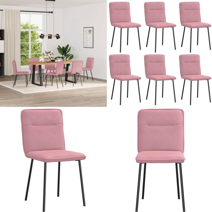 VidaXL Eetkamerstoelen 6 st fluweel roze Eetkamerstoel Eetkamerstoelen Dinerstoel Stoel
