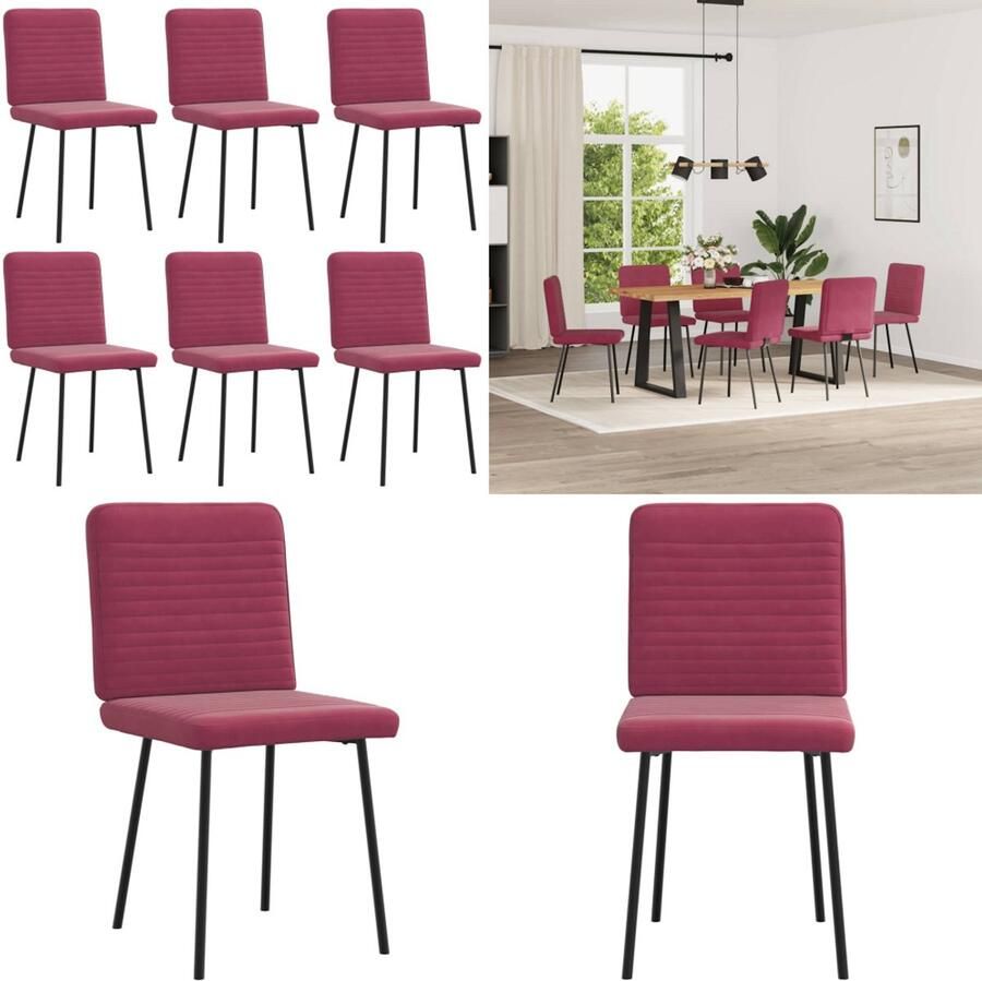 VidaXL Eetkamerstoelen 6 st fluweel wijnrood Eetkamerstoel Eetkamerstoelen Dinerstoel Stoel
