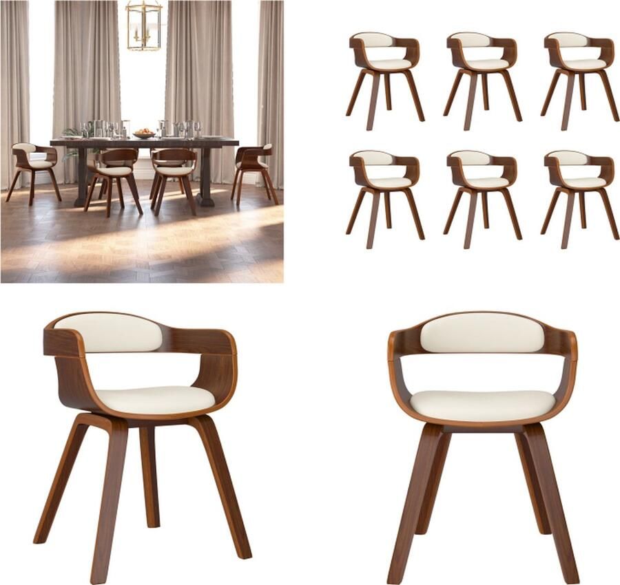 VidaXL Eetkamerstoelen 6 st gebogen hout en kunstleer crèmekleurig Eetkamerstoel Eetkamerstoelen Eetzaalstoel Eetzaalstoelen