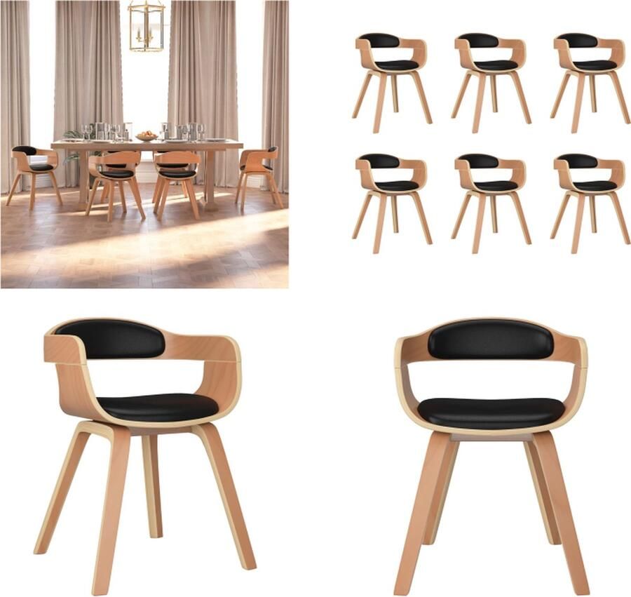 VidaXL Eetkamerstoelen 6 st gebogen hout en kunstleer zwart Eetkamerstoel Eetkamerstoelen Eetzaalstoel Eetzaalstoelen