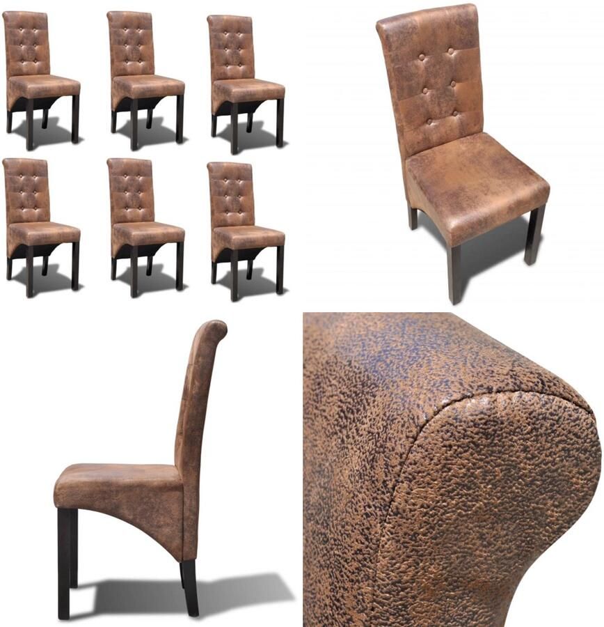 The Living Store Eetkamerstoelen Bruin suède-look Hout 42 x 56 x 95 cm Comfortabel zitcomfort Eetkamerstoelen Salontafels Lederen Meubilair Luxe Stoelen Vintage Stoelen - Foto 4