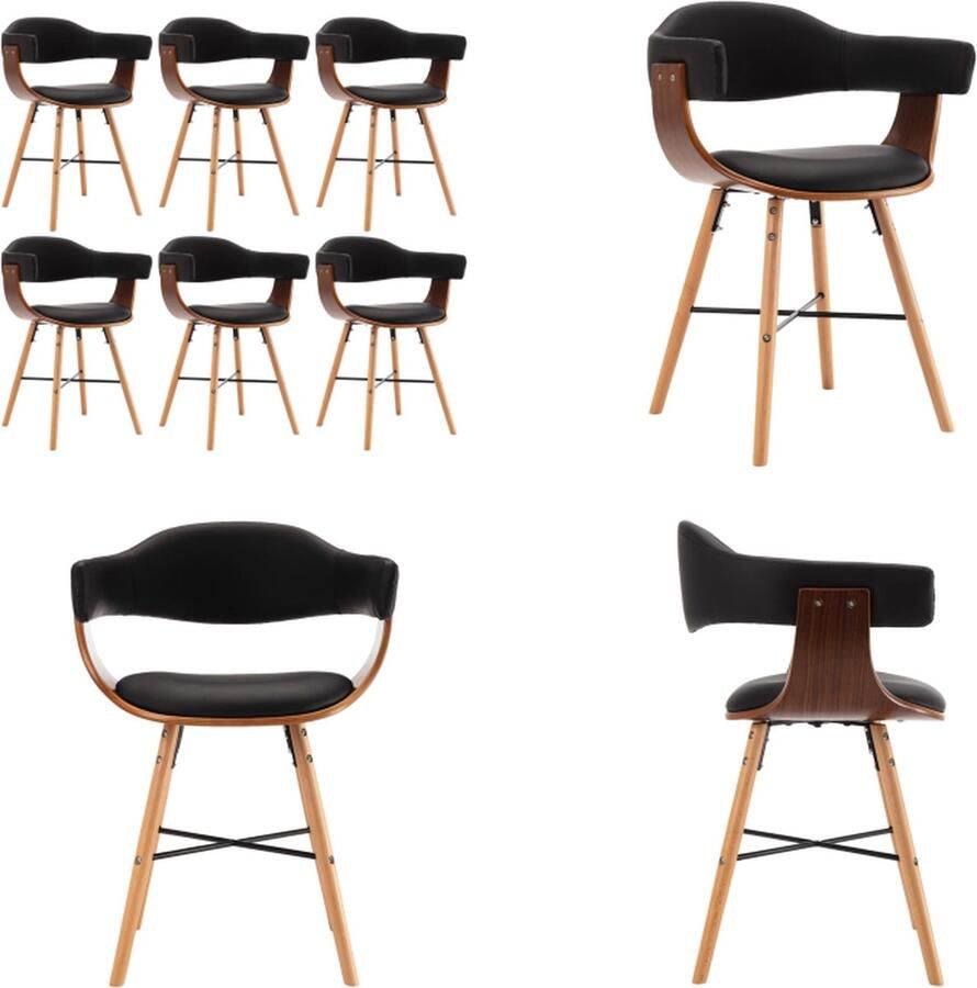 VidaXL Eetkamerstoelen 6 st kunstleer en gebogen hout zwart Eetkamerstoel Eetkamerstoelen Keukenstoelen Keukenstoel