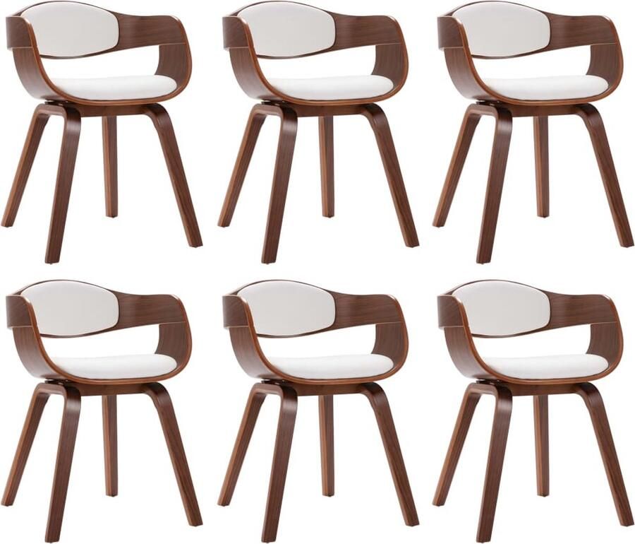 VidaXL Eetkamerstoelen 6 st Kunstleer Gebogen Hout Eetkamerstoel Keukenstoel Witte Stoel Kunstleder Stoel Houten Stoel Moderne Stoel Scandinavische Stoel Comfortabele Stoel Set Van 6 Stoelen