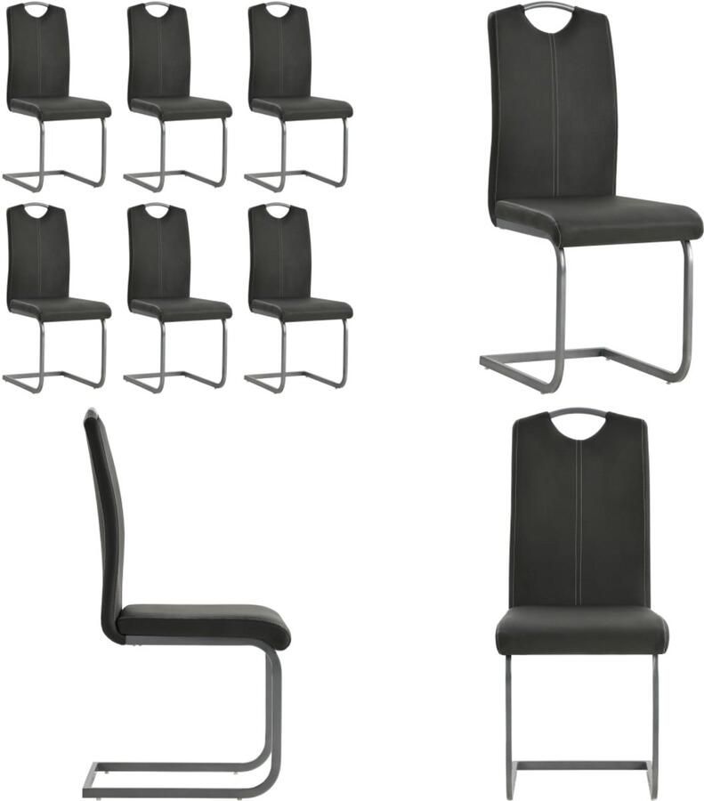 VidaXL Eetkamerstoelen 6 st kunstleer grijs Eetkamerstoel Eetkamerstoelen Bijzetstoel Bijzetstoelen