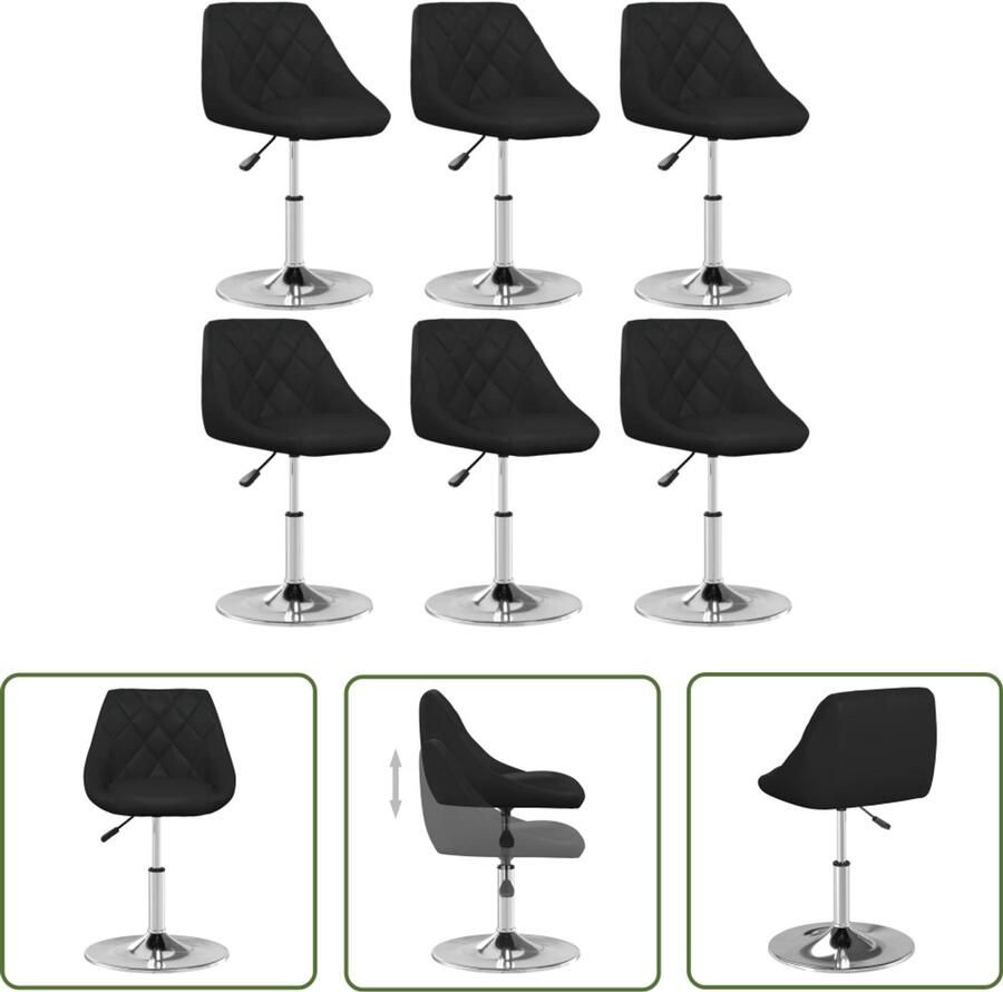 VidaXL Eetkamerstoelen Kunstleer Zwart 6 stuks Eettafelstoel Keukentool Dinerstoel Eetkamermeubilair Kunstleder Meubels