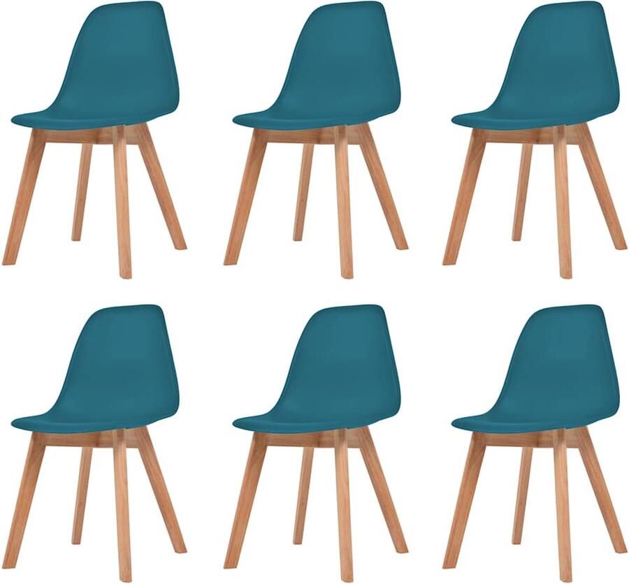 VidaXL Eetkamerstoelen 6 st kunststof turquoise Eetkamerstoelen Turkoois Meubilair Salontafel Dining Chairs Plastic Furniture Wooden Legs - Foto 2