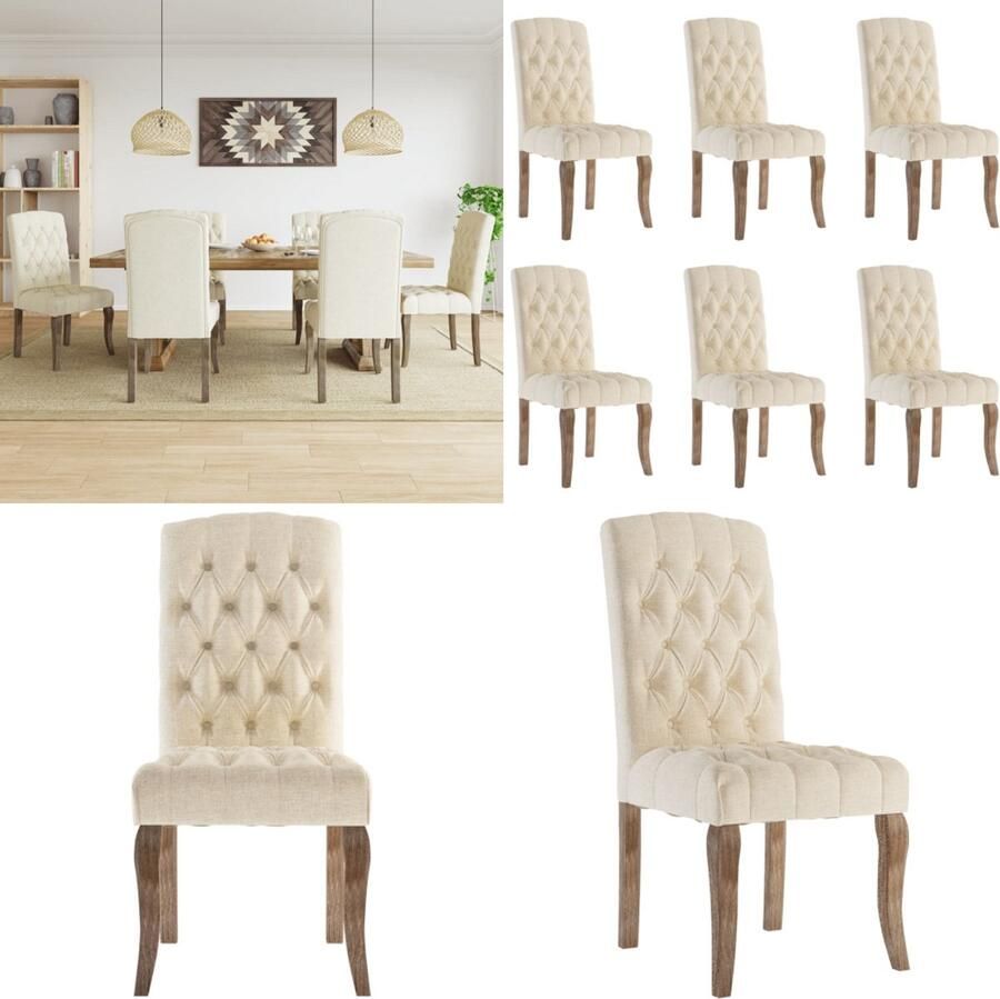 VidaXL Eetkamerstoelen 6 st linnen-look stof beige Eetkamerstoel Eetkamerstoelen Eetstoel Stoel
