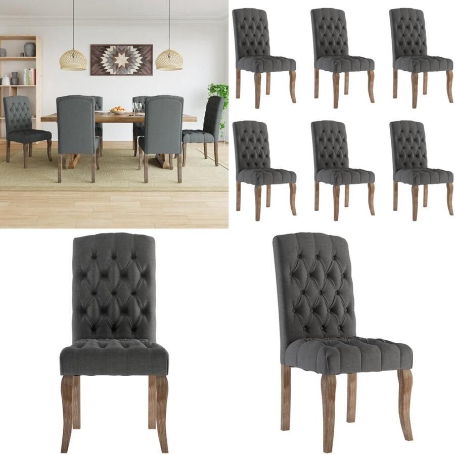 VidaXL Eetkamerstoelen 6 st linnen-look stof grijs Eetkamerstoel Eetkamerstoelen Eetstoel Stoel