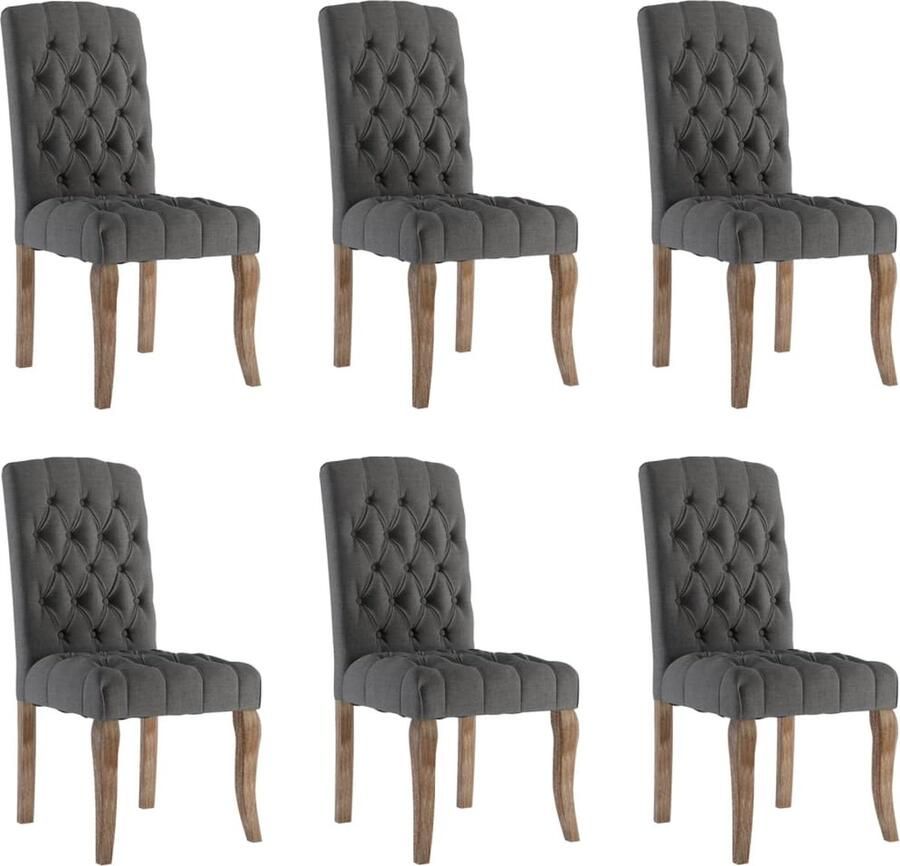 VidaXL Eetkamerstoelen 6 st linnen-look stof grijs