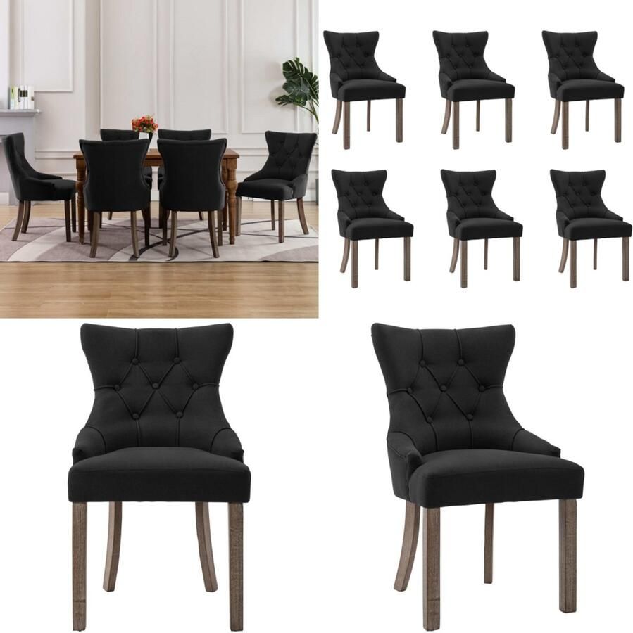 VidaXL Eetkamerstoelen 6 st stof zwart Eetkamerstoel Eetkamerstoelen Dinerstoel Dinerstoelen